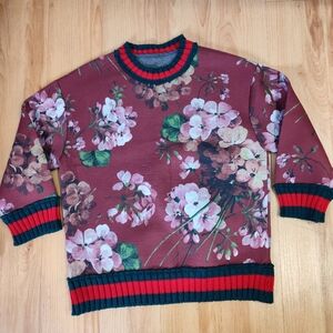 Gucci Burgundy Blooms Print Web Trim Sweatshirt Women's Sz M